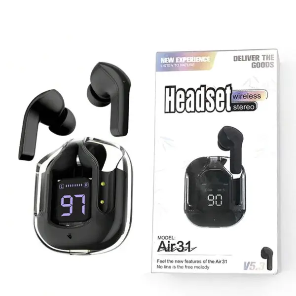 AIR 31 TWS ORIGINAL WITH BIG PACKING TRANSPARENT EARBUDS BLUETOOTH 5.3V Green - Image 5